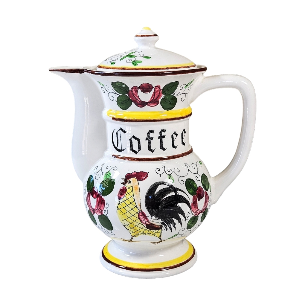 Rooster & Roses Acson Py Ucagco Early Hand Painted Coffee Tea Pot Vintage